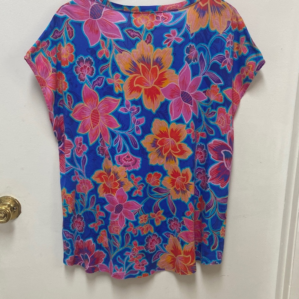 Johnny Was Multicolor Floral Short Sleeve Top - Picture 3 of 4